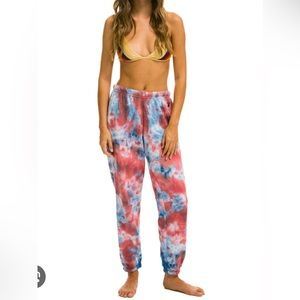 Aviator Nation Light Weight Hand Dyed Sweatpants- Tie Dye Red